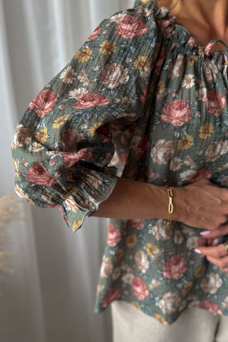 Sofia puuvillapaita, camo cottage floral