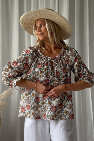 Sofia puuvillapaita, off white cottage floral