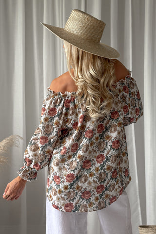 Sofia puuvillapaita, off white cottage floral