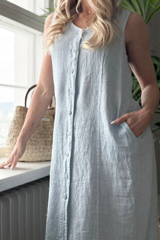 Valencia linen dress, light blue