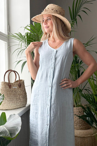 Valencia linen dress, light blue