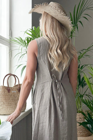 Valencia linen dress, taupe