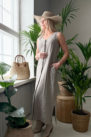 Valencia linen dress, taupe