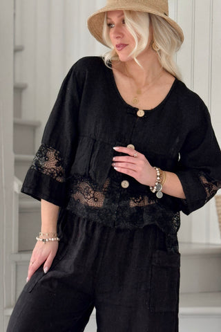 Venetia linen shirt, black