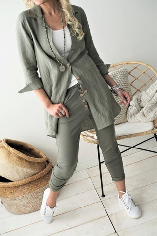 Mia linen blouse, camo green