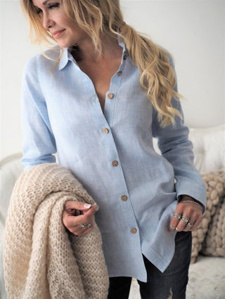 Boyfriend linen blouse, oxford blue